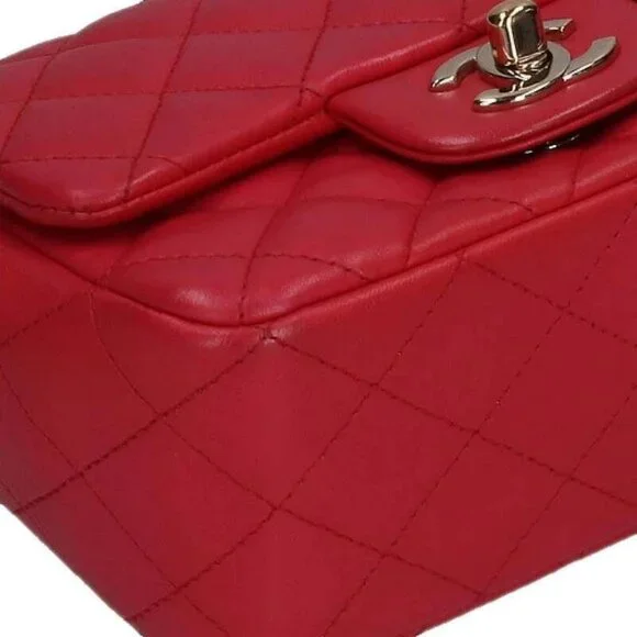 Authentic CHANEL CC Lambskin Quilted Mini Square Flap Pink Lambskin Matelasse - Picture 5 of 8